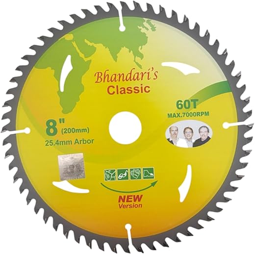 Jon Bhandari Tools Classic 1pc TCT Circular Saw Blade for Wood – 8 Inch (200mm), 60 Teeth, Tungsten Carbide Tipped, Smooth & Fast Cutting – For Plywood, MDF, HDF, Veneer, Composite Board, Switchboard