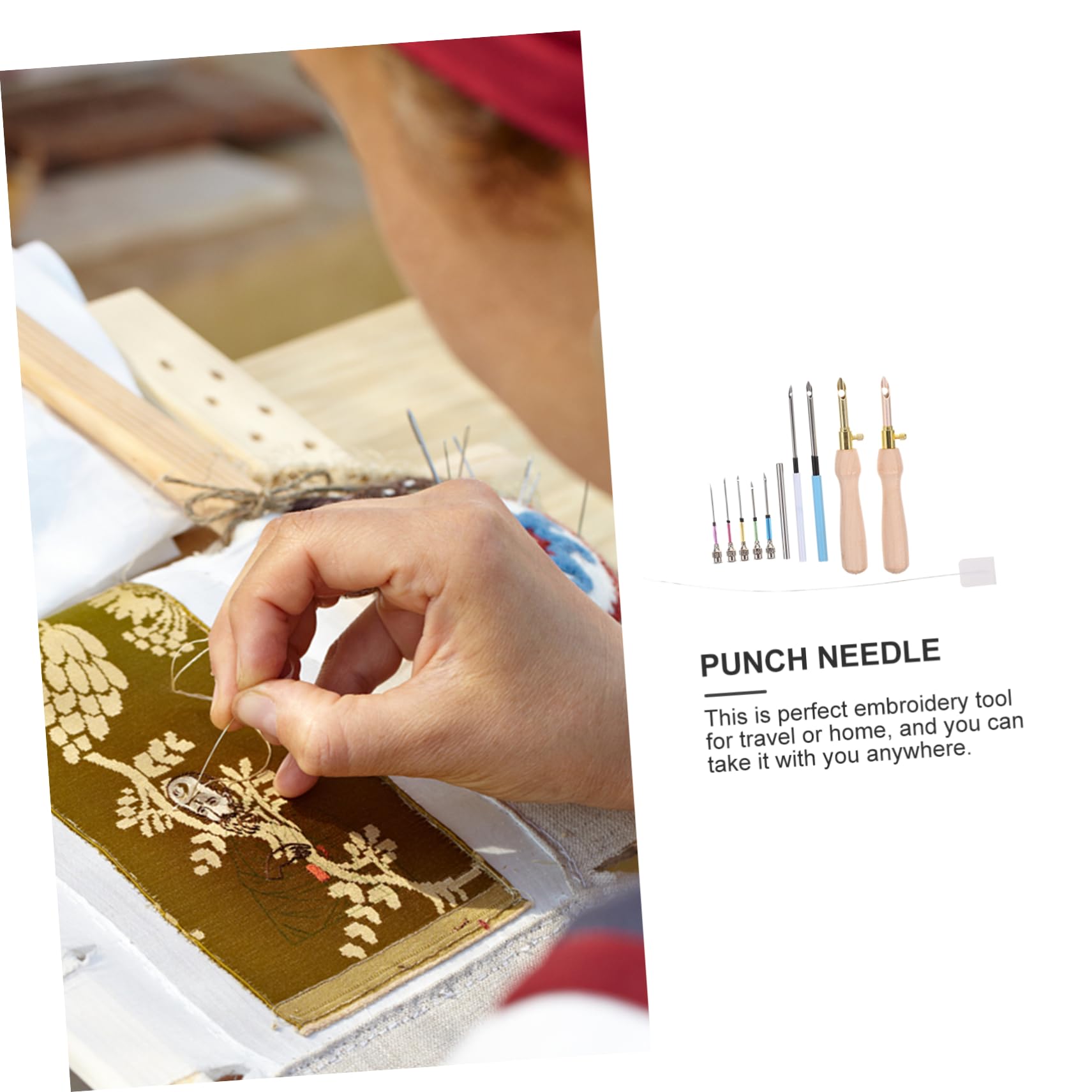 Operitacx 5juegos Kit De Agujas De Punzón Para Bordado Herramienta De Bordado Mango De Madera Para Manualidades y Decoraciones