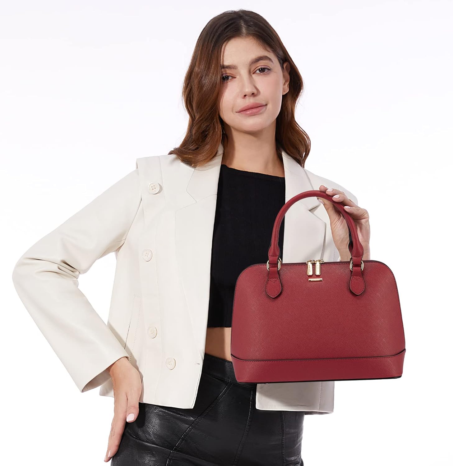 LOVEVOOK Purse for Women Small Crossbody Bags Classic Double Zip Top Handle Dome Satchel Bag - Image 2