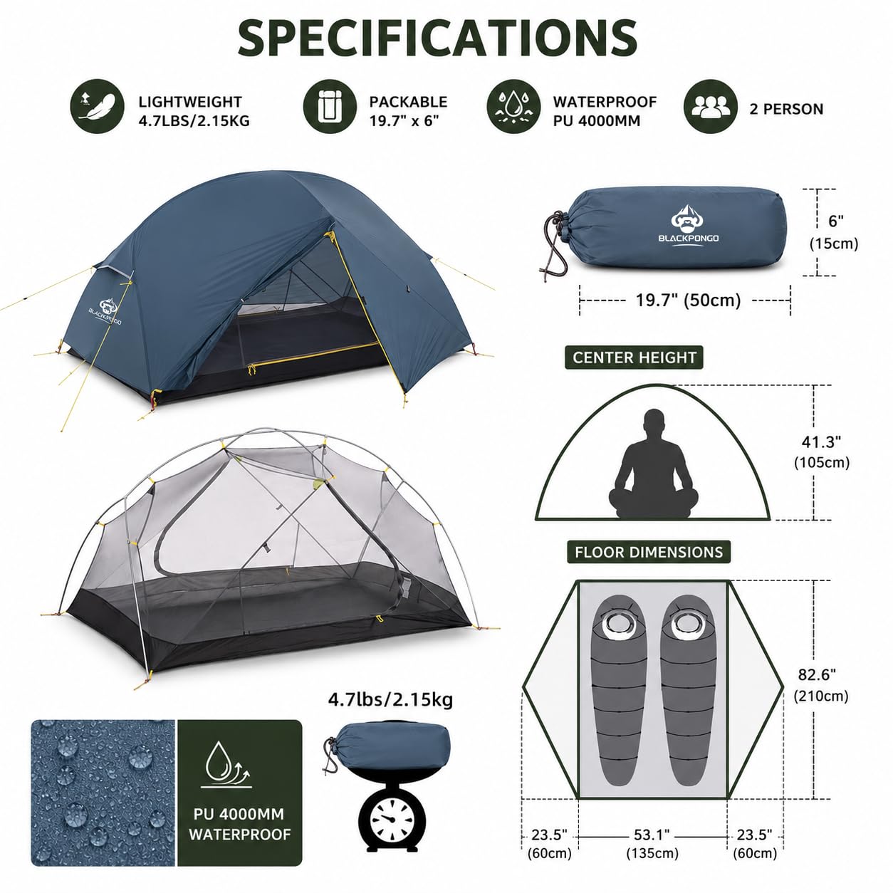 Rucksackreisen, Campingzelt, 2 Personen, leicht, 3 Jahreszeiten, wasserdicht, Wanderzelt, einfacher Aufbau, doppellagig, für die Jagd, Outdoor, Bergsteigen, Reisen, mit Fußabdruck