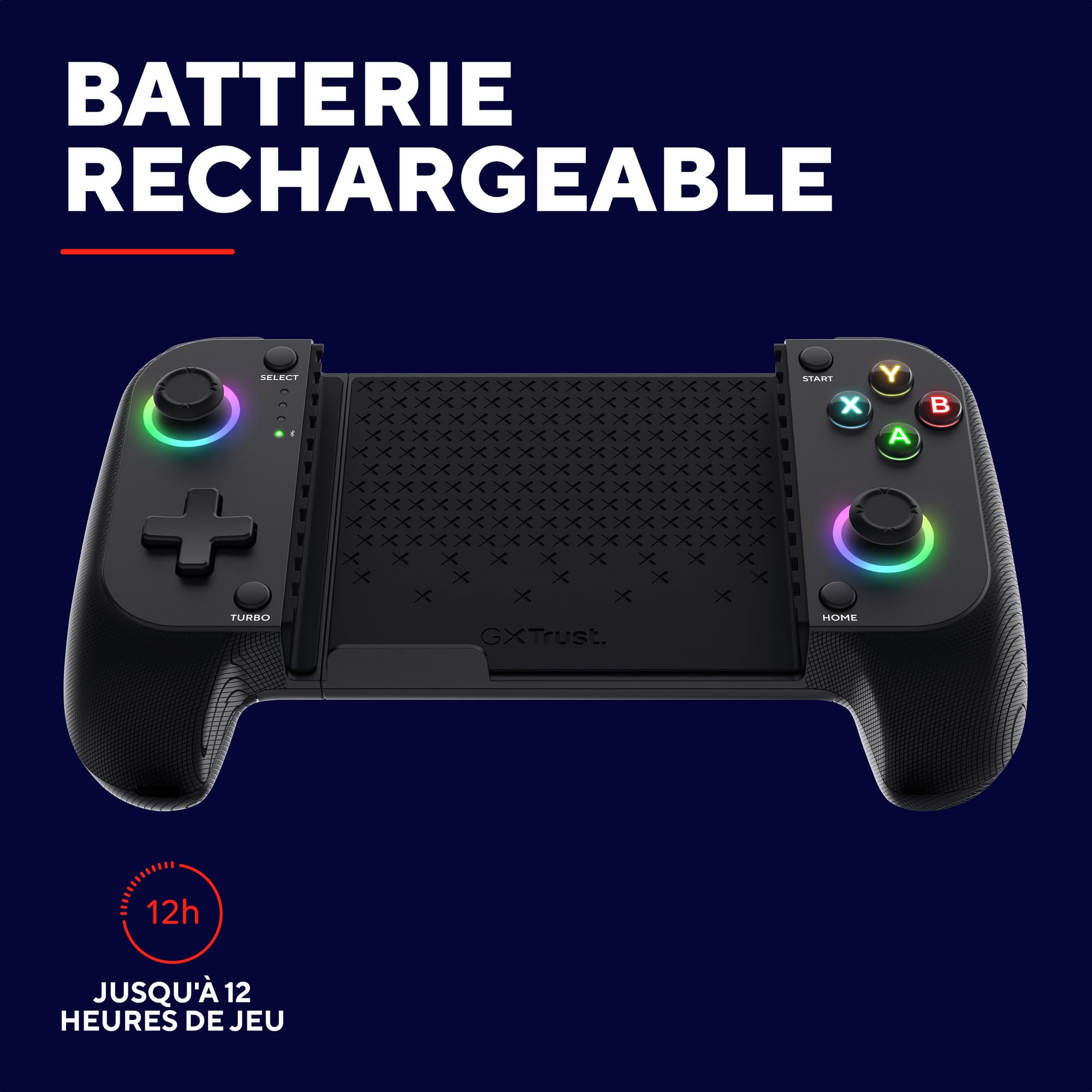 GXTrust Trust GXT 735 Mylox Manette pour Telephone Portable Bluetooth pour Android/Iphone / PS5 / Xbox/Mobile, 12h d'Autonomie, Double Vibration, Ėclairage RGB, Manette Smartphone Sans Fil, Noir