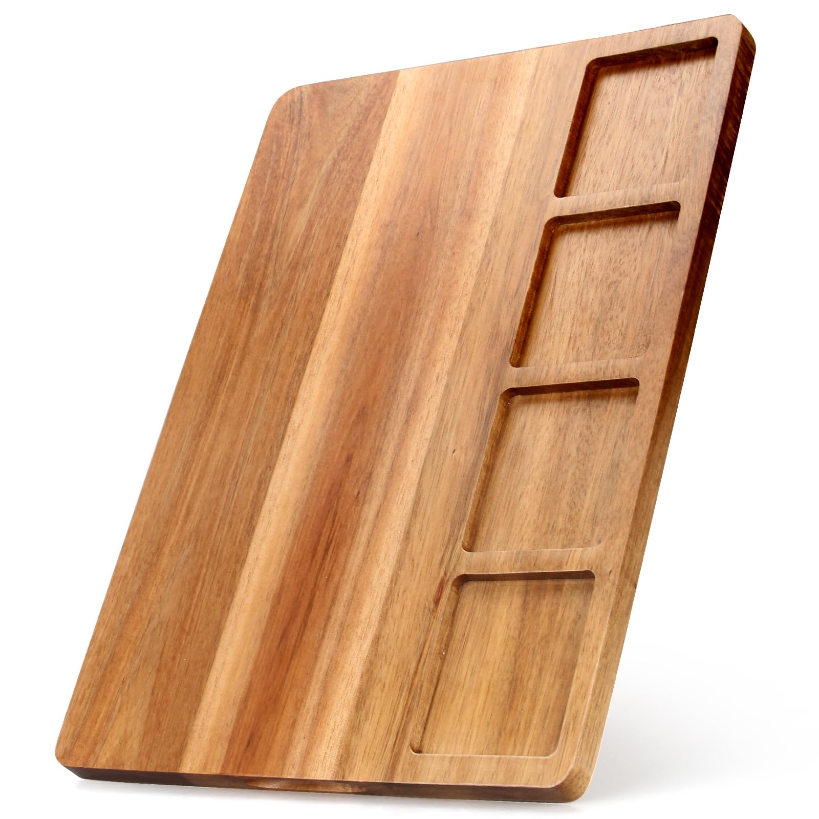 Large Acacia Wood Cutting Board with Containers for Kitchen Two Sided Charcuterie Board Wooden Serving Cheese Board Meats Dessert Fruit Bread Charcuterie Party Butcher Block Chopping Board