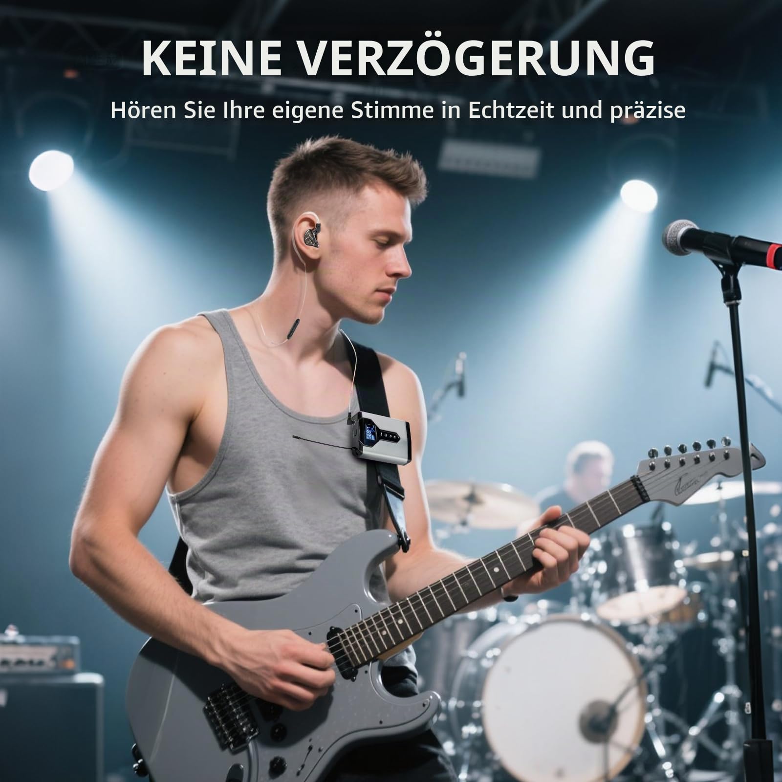 Depusheng T9-2 Drahtloses In-Ear-Monitoring-System mit Senderclip am Empfänger Automatische Kopplung In-Ear-Monitoring für Studio, Gitarre, DJ, Live-Auftritte (4)