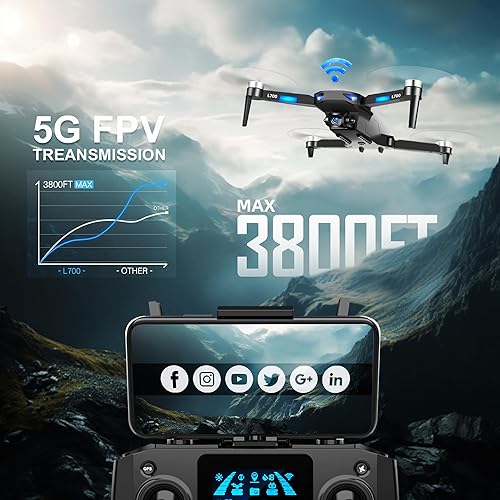 Miniatura 5 de HHD Drones GPS con cámara para adultos 4k, tiempo de vuelo de 50 minutos, transmisión FPV de 3800 pies, menos de 8.78 oz, motor sin escobillas,