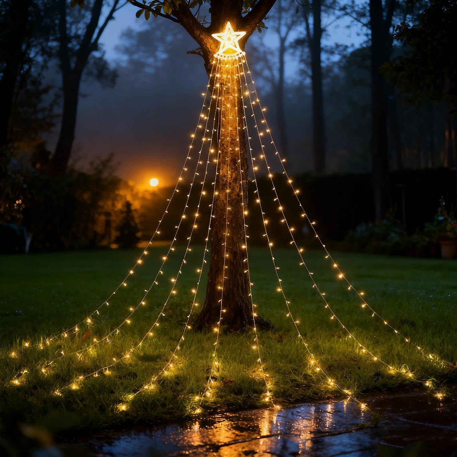 Genérico Luces Navideñas Solares Iluminación Ambiental Estrella Multimodo | Decoración de Exterior con Energía Solar Para Decorar Jardín Césped Sendero Patio Porche Salón Y