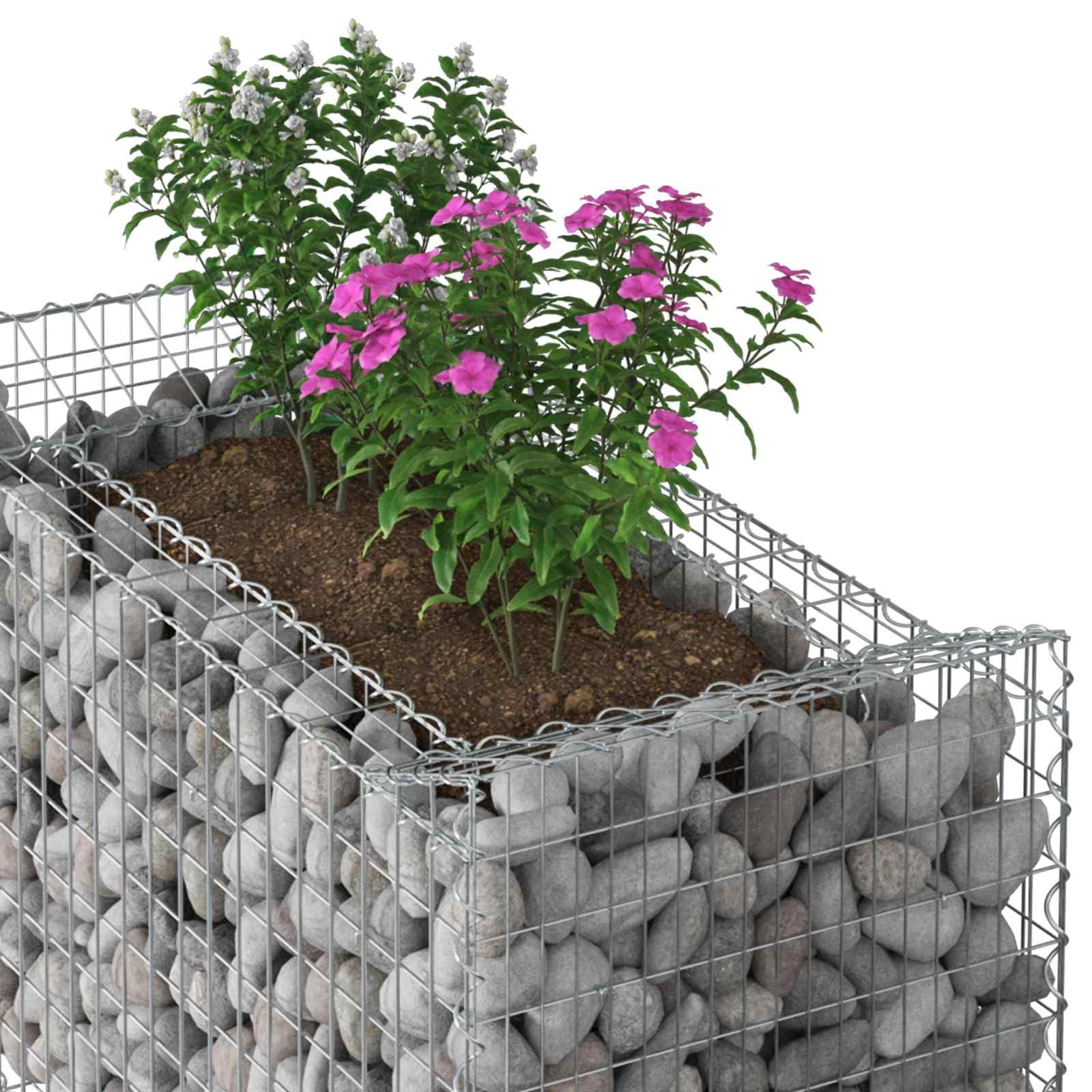 Gabionen-Hochbeet Silber verzinkter Stahl 50x100x100 cm robustes Zaunelement mit hoher für Gartenzaun Sichtschutz Terrasse Balkon Außenbereich