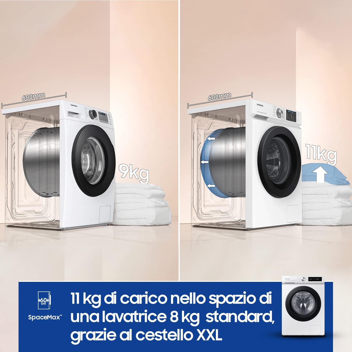 Samsung Lavatrice AI control con Ecodosatore WW11BB534DAWS3, Libera installazione, 11 Kg, 1400 RPM, Classe A, Wifi, Vapore, Carica Frontale, 60l x 85h x 60p cm Samsung Lavatrice AI control con Ecodosatore WW11BB534DAWS3, Libera installazione, 11 Kg, 1400 RPM, Classe A, Wifi, Vapore, Carica Frontale, 60l x 85h x 60p cm