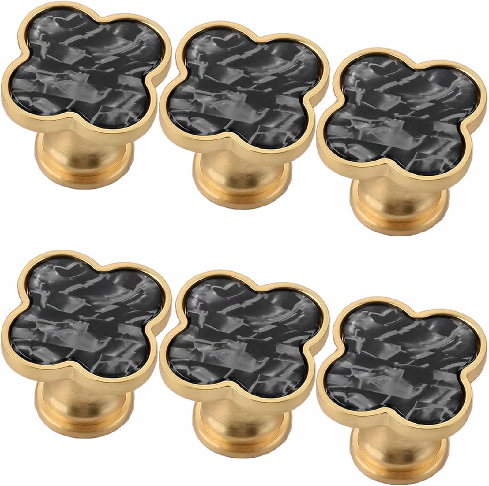 Frolahouse 6 Pack Brass Decorative Cabinet Knobs,Four-Leaf Clover Shape Northern Europe/Chinese Style Pearl Shell knobs for Home Decor Cabinet Drawer (Colour A)