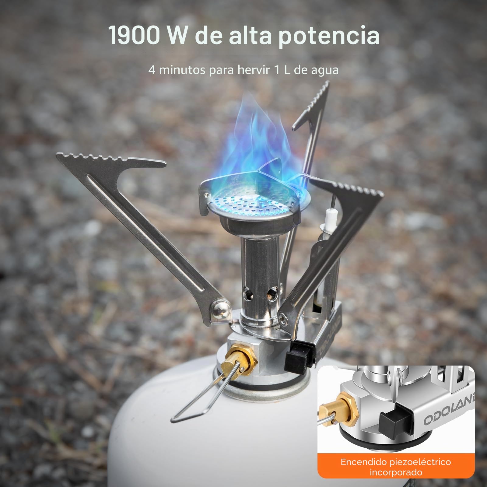 Odoland Kit de utensilios de cocina para camping, kit de 6 piezas de aluminio con olla antiadherente, mini estufa, taza, cubiertos y bolsa de almacenamiento, diseño de intercambiador de calor de alta