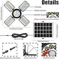 Vista 3 de Solar Shed Light Outdoor Indoor Upgrade 1200LM 174LED 4 and 1 Heads Motion Sensor Pendant Light, Solar Lights with 5 Lighting Modes Remote Control
