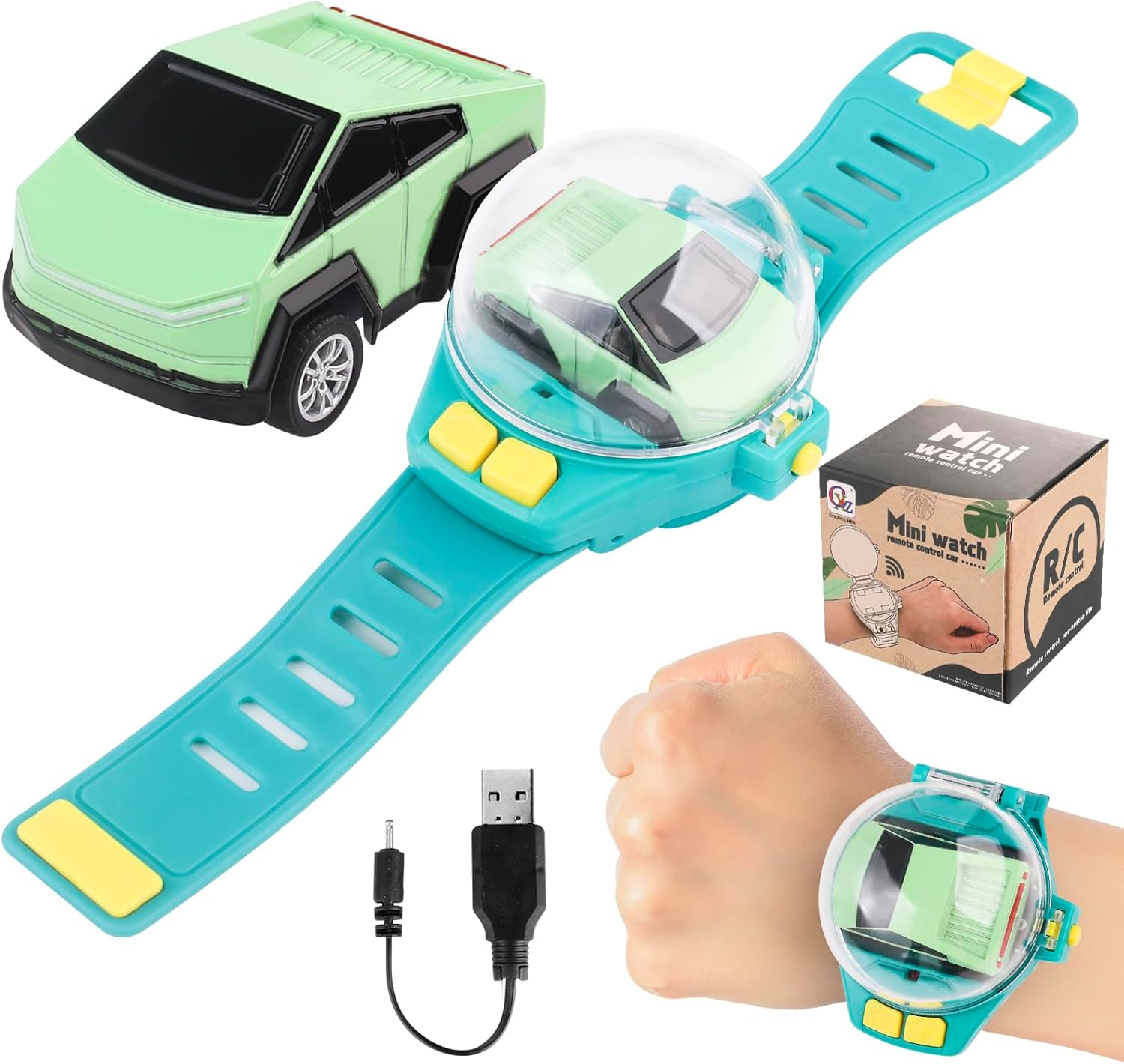 LsuBhef Mini New Watch Remote Control Car Halloween Toy, 2.4GHZ RC Racing Car Battle Watch Toys for Kids Boys Girls,LED Lights, USB Charging,Birthday Party, Green