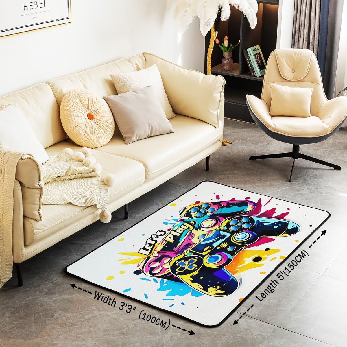 Loussiesd Dywan do salonu dla graczy, 150 x 200 cm, gamingowy dywan akcentujący dla chłopców, dziewcząt, nastolatków, nowoczesny kontroler konsoli do gier, wewnętrzna mata podłogowa, joystick, surowa