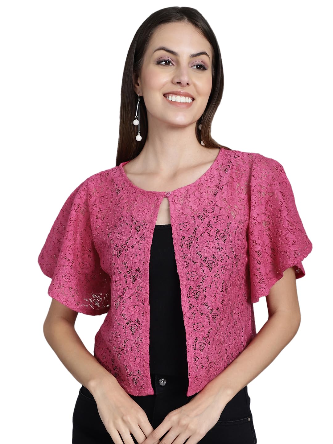 dressitude Women Self Design Lace Regular Round Shrug-picture-11