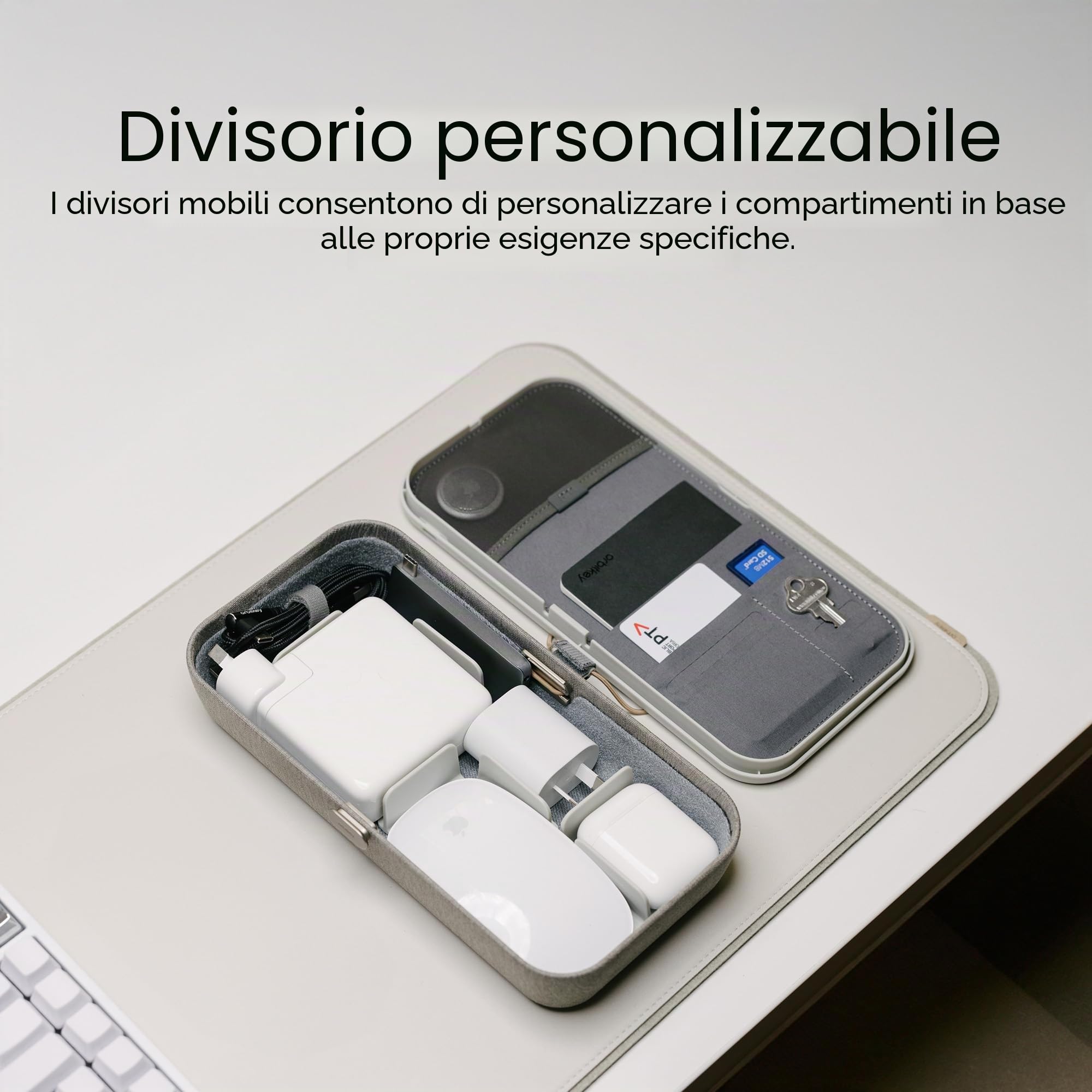 Orbitkey Nest V2 - Organizer da scrivania portatile e personalizzabile con caricabatterie wireless integrato, guscio in policarbonato con tessuto in nylon poli melange e lega di zinco (nero)