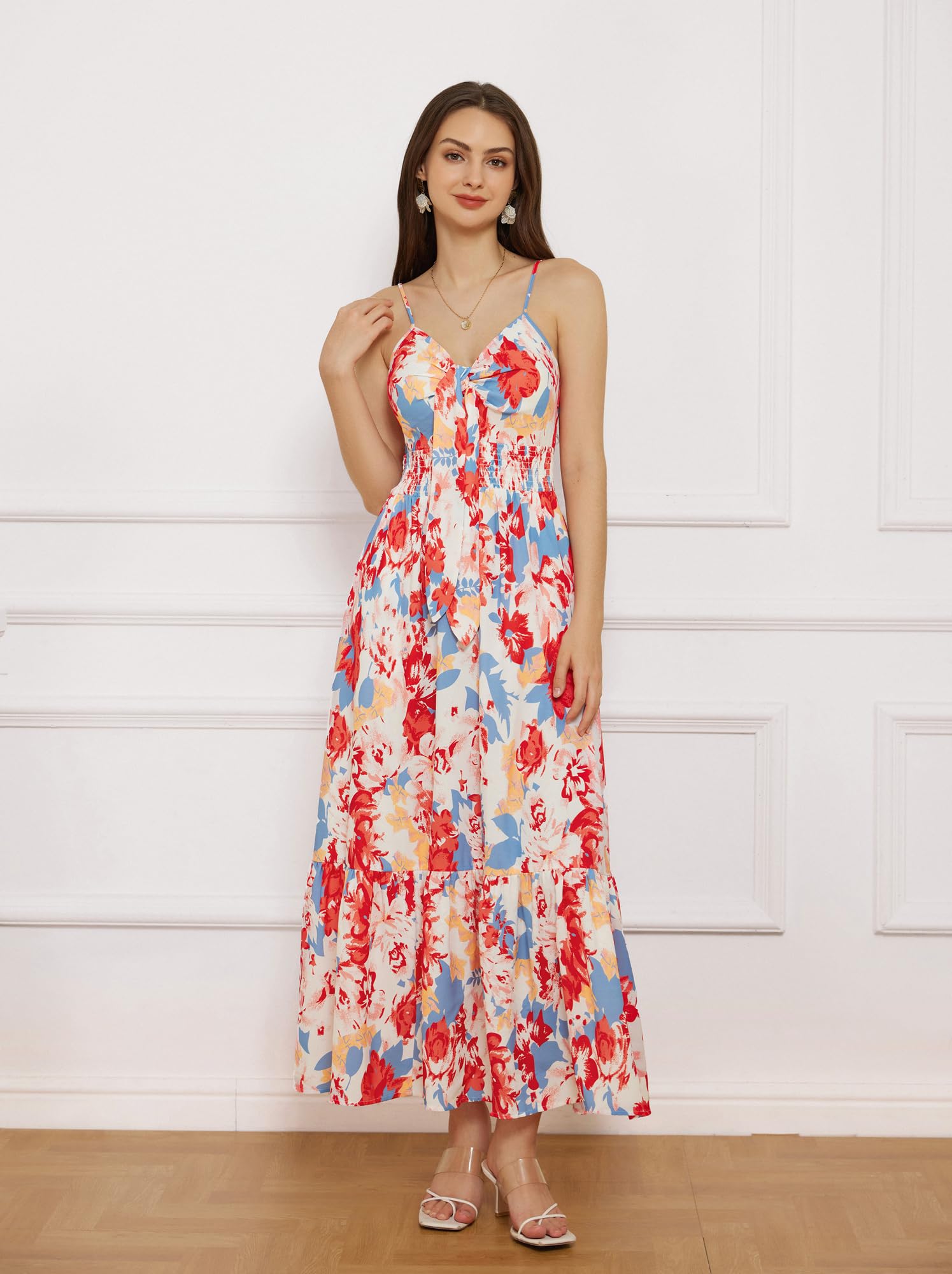 GRACE KARIN Maxi abito estivo da donna 2025, motivo floreale, con laccetto frontale, casual, bohémien, da spiaggia, con tasche