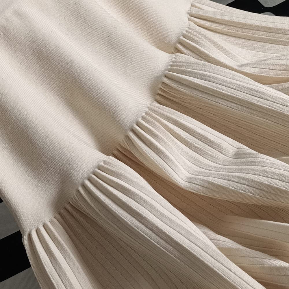LUKX Damen Strickrock,Damen Minirock Beige Elastisch High Taille Gestrickt Faltenrock Mode A-Linie Gerafft Elegant Herbst Winter Ausgestellter Kurzer Rock Für Mädchen Damen