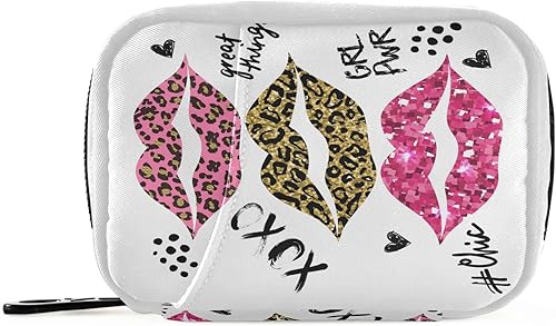Estuche organizador de píldoras de labios de leopardo con purpurina para 7 días, labios sexys, caja de pastillas de viaje con cremallera, portátil,