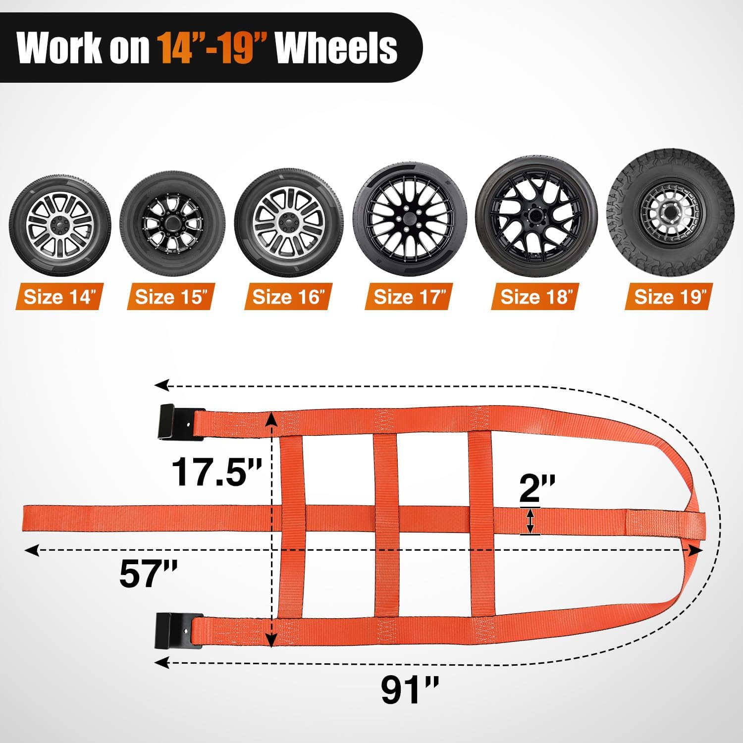 Nilight 2Pcs Tow Dolly Basket Straps with Flat Hook for 14”-19” Tires Car Heavy Duty Wheel 11128LBS Break Strength with 2 Axle for Trailer