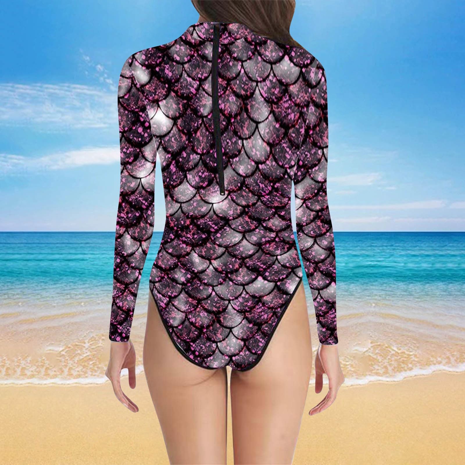 Costume da Bagno Donna, Elegante da con Stampa A Squame di Pesce, Combinazione Perfetta di Moda E Comfort, Ideale per Le Vacanze