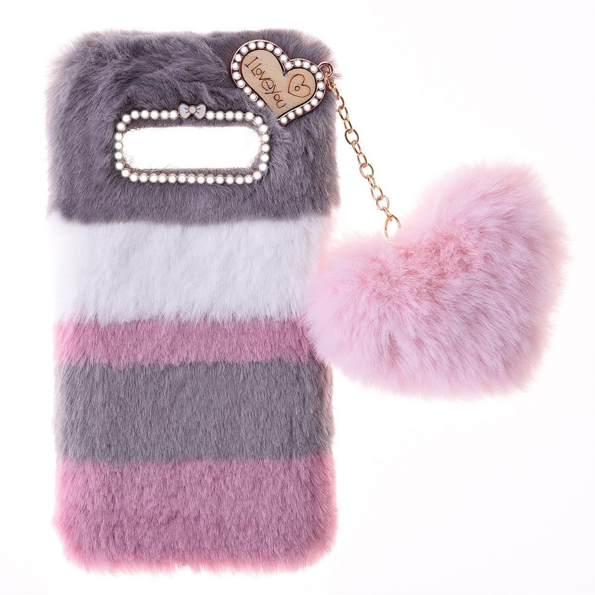 Snclet Collage Grey Samsung Galaxy S10 Protective Case - Soft Warm Fluffy Fur Skin Tpu Case With Bling Diamond Cover