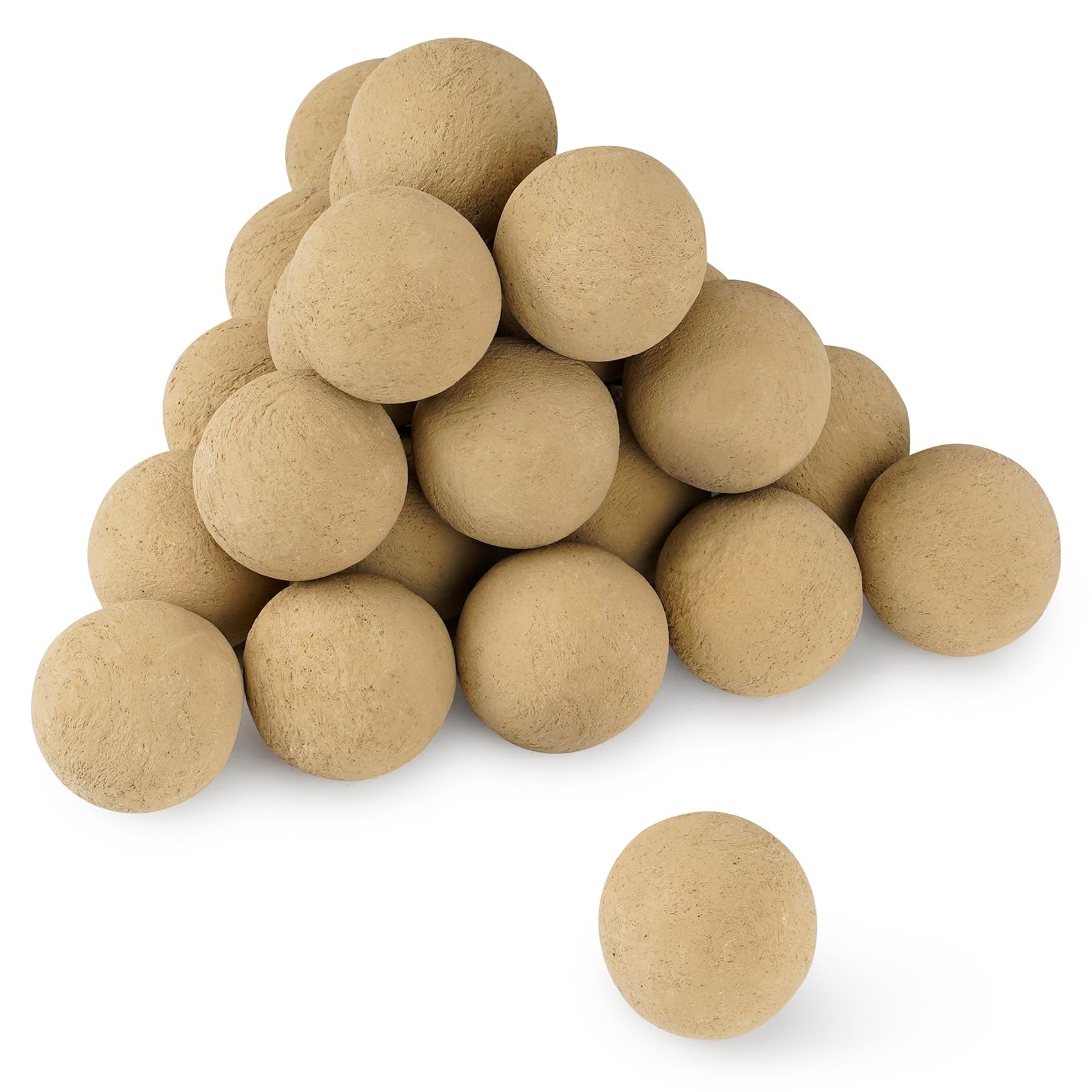 Stanbroil 2 inch Ceramic Balls, Set of 25 Round Balls, Modern Accessory for Indoor or Outdoor Fire Pits Fire Bowl and Fireplace, Beige
