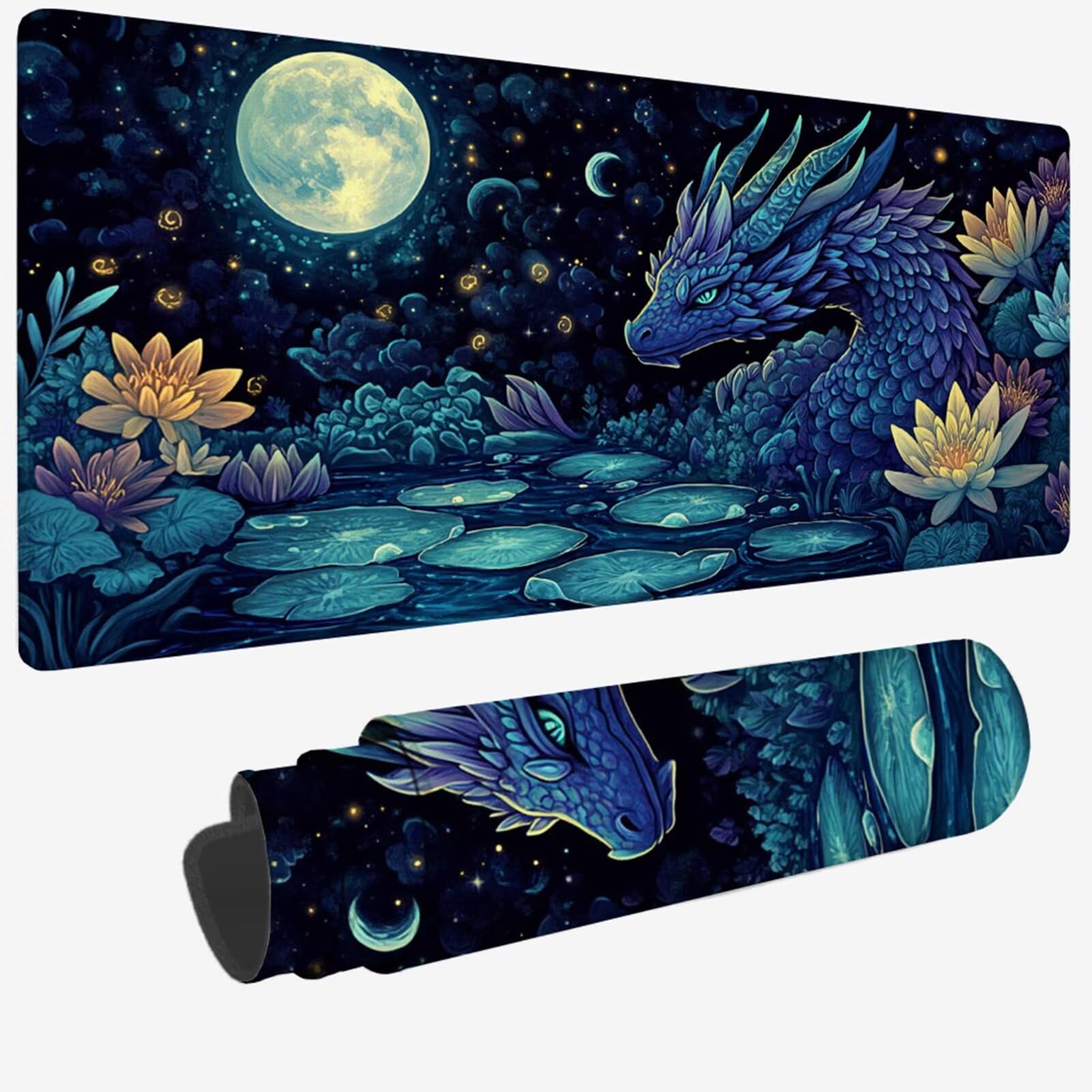 Podkładka pod mysz XXL 1500 x 800 x 3 mm, niebieska duża podkładka pod mysz z wodoodporną i antypoślizgową gumową antypoślizgową smokiem pod ręką biurko zszyte krawędzie, poprawia precyzję i szybkość