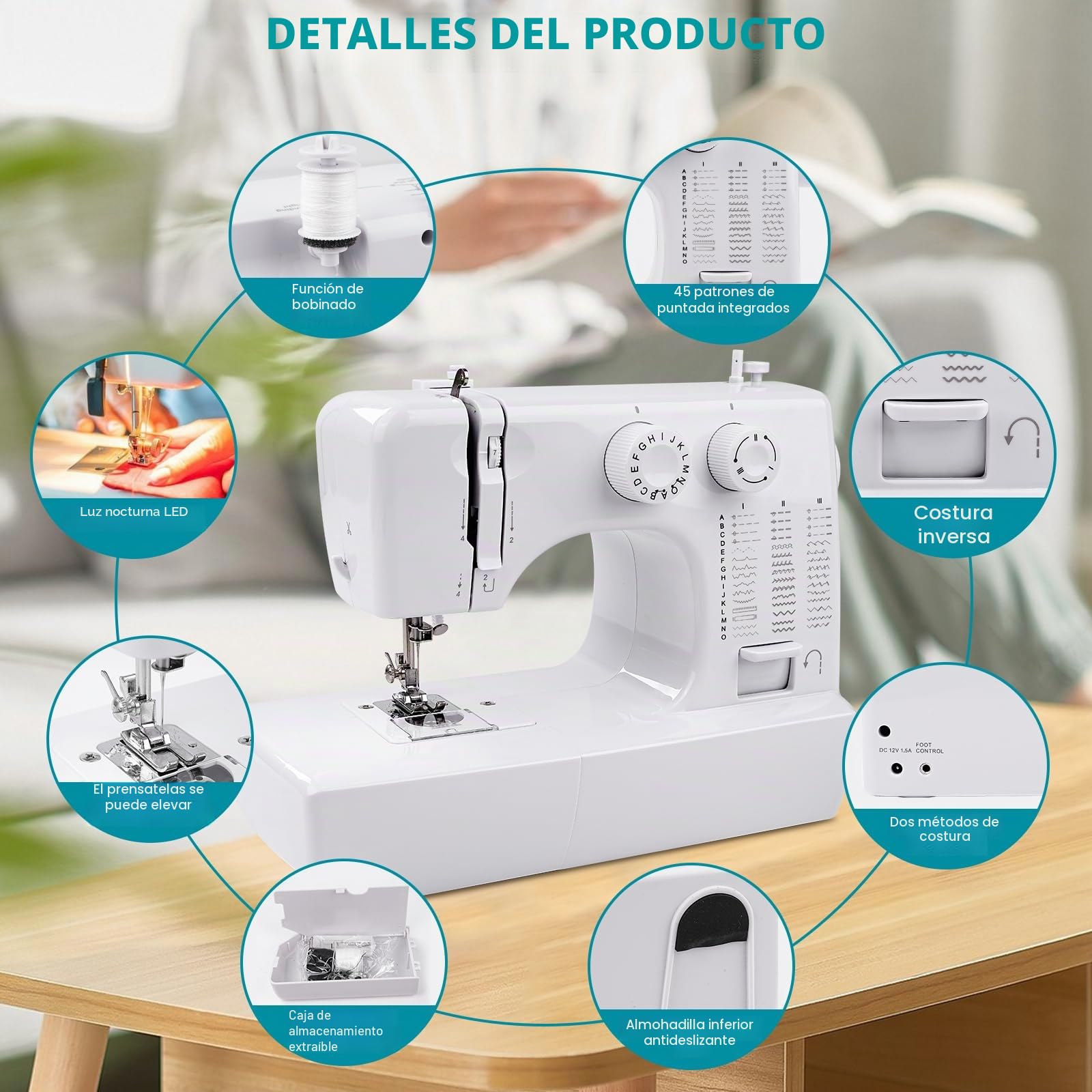 818 MáQuina De Coser, 45 Puntadas De Costura, EléCtrica, PortáTil, con Kit De Costura, Profesional MáQuina De Coser para Principiantes Y Adulto FáCil Uso con Luz Led