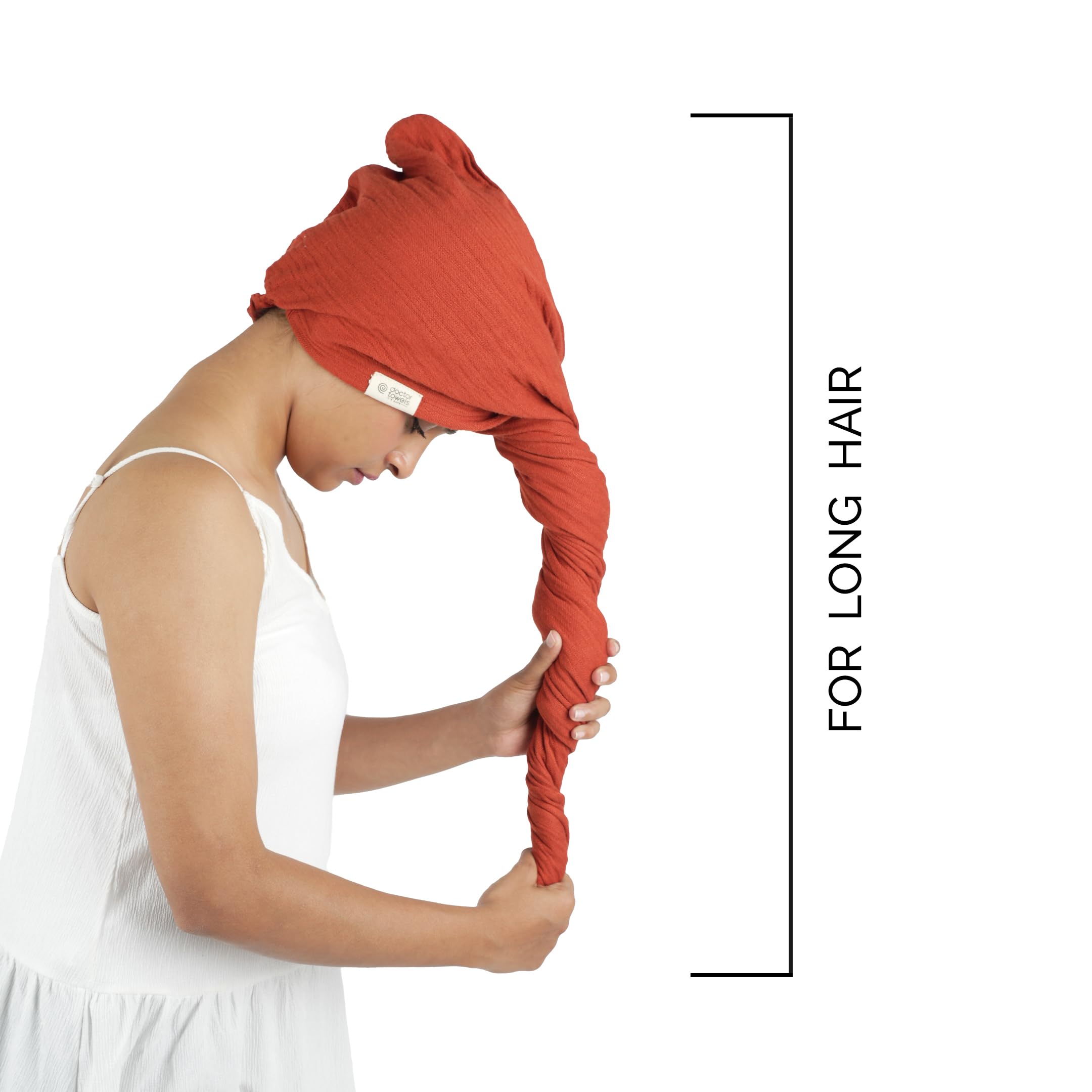 Doctor Towels, World's First Banana Double Cloth Hair Towel Wrap for Women | 240 GSM Anti-Frizz Quick Dry Hair Towel for Women with Button for Long & Short Hair | Pack of 1 – Terracotta (Plus Size) 1