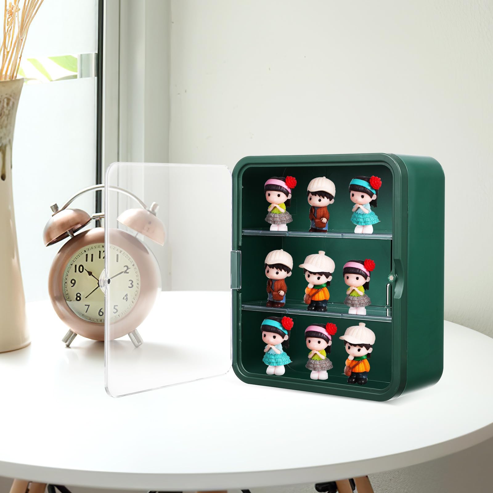 Vitrina para Figuras de Plástico Verde Estantes Ajustables