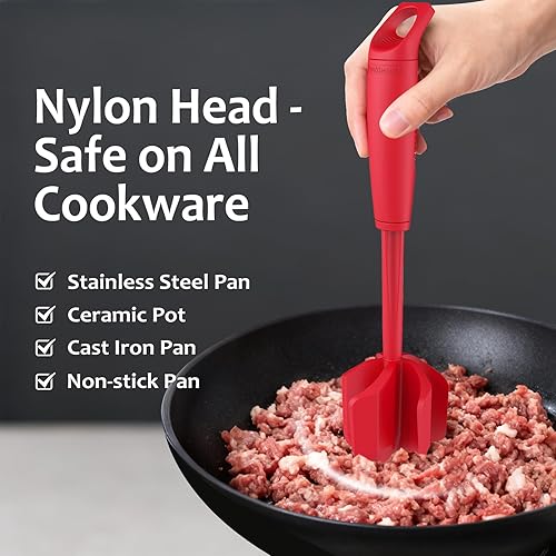 Miniatura 2 de Ourokhome Picador de carne y triturador de papas, triturador de carne molida de nailon resistente al calor para hamburguesas, 5 cuchillas curvas