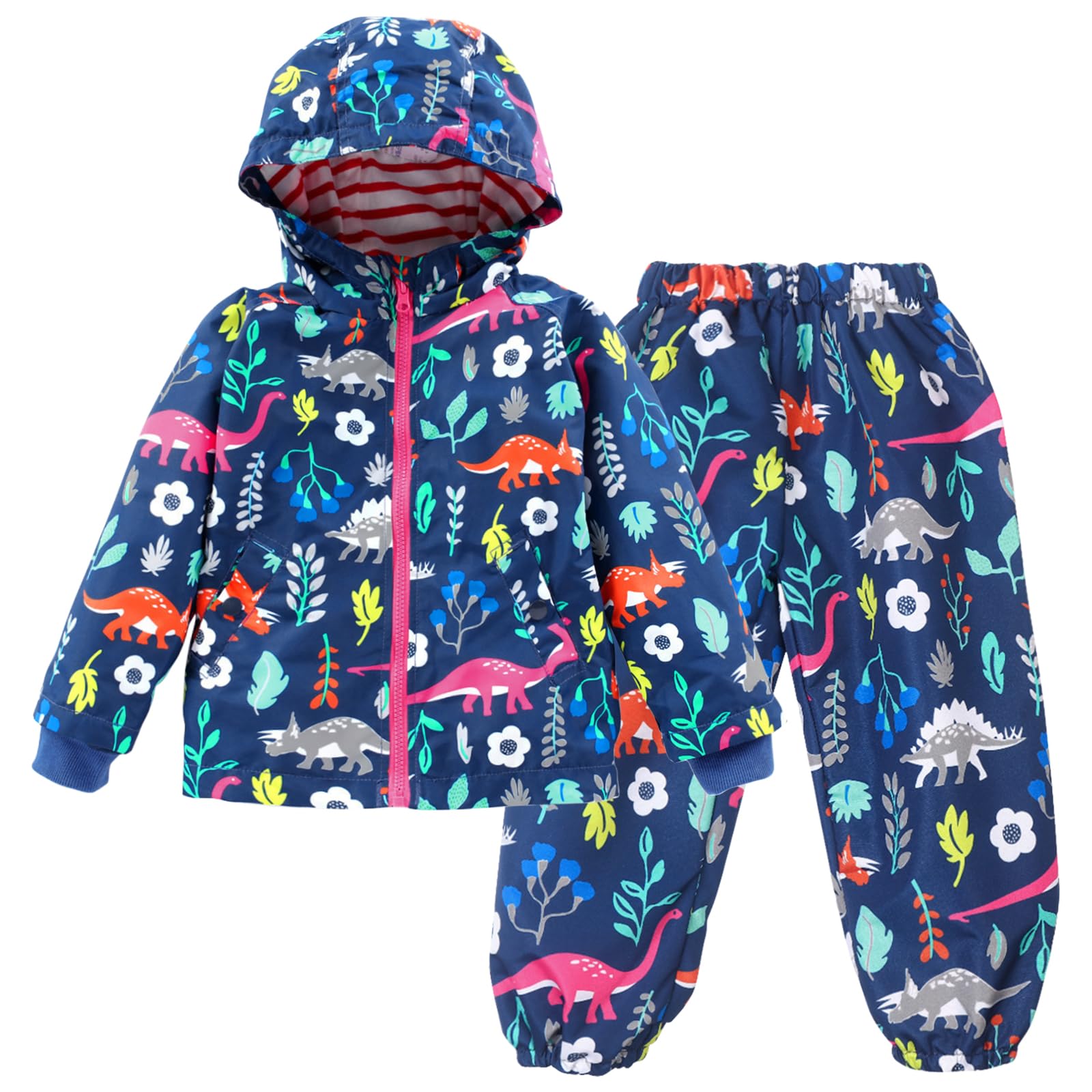 LZH Toddler Boys Girls Raincoat Waterproof Hooded Rain Jacket Pants Suit