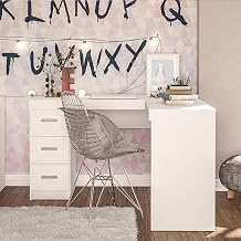 Mesa de Canto para Escritório Fênix 3 gavetas Branco Politorno
