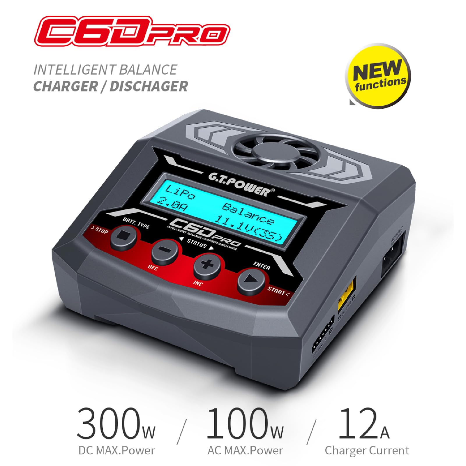 Triplot Lipo Balance Chargeur/déchargeur avec AC MAX 100 W, 12 A, DC MAX 300 W, 12 A, décharge max.5 W, modèle FB-DIS max 300 W, support multi-batteries, 1-6 cellules LiPo, 1-15 cellules NiMh, NICD