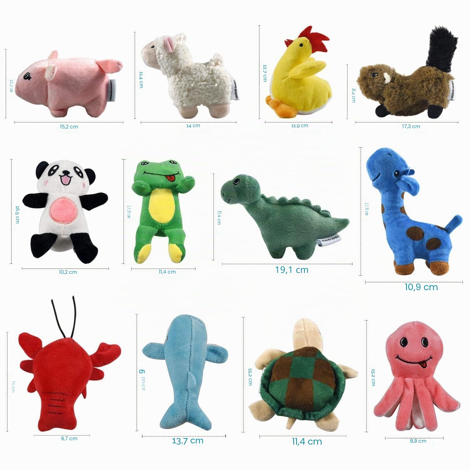 LEGEND SANDY Lot de 12 Petits Jouets couineurs en Peluche à mâcher, Mignons et Doux, pour Animaux de Compagnie, Chiots et Chiens de Petite et Moyenne Taille