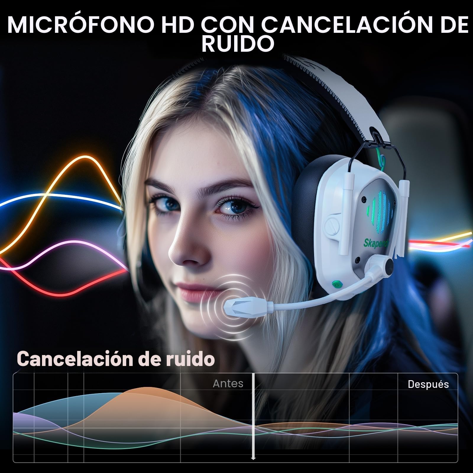 VK81 Gaming Inalámbricos, Auriculares Gaming Inalámbricos para PS5, PS4, PC, Switch, Sonido Estéreo con Micrófono, Cascos con Luz LED y Autonomía de 50+ Horas