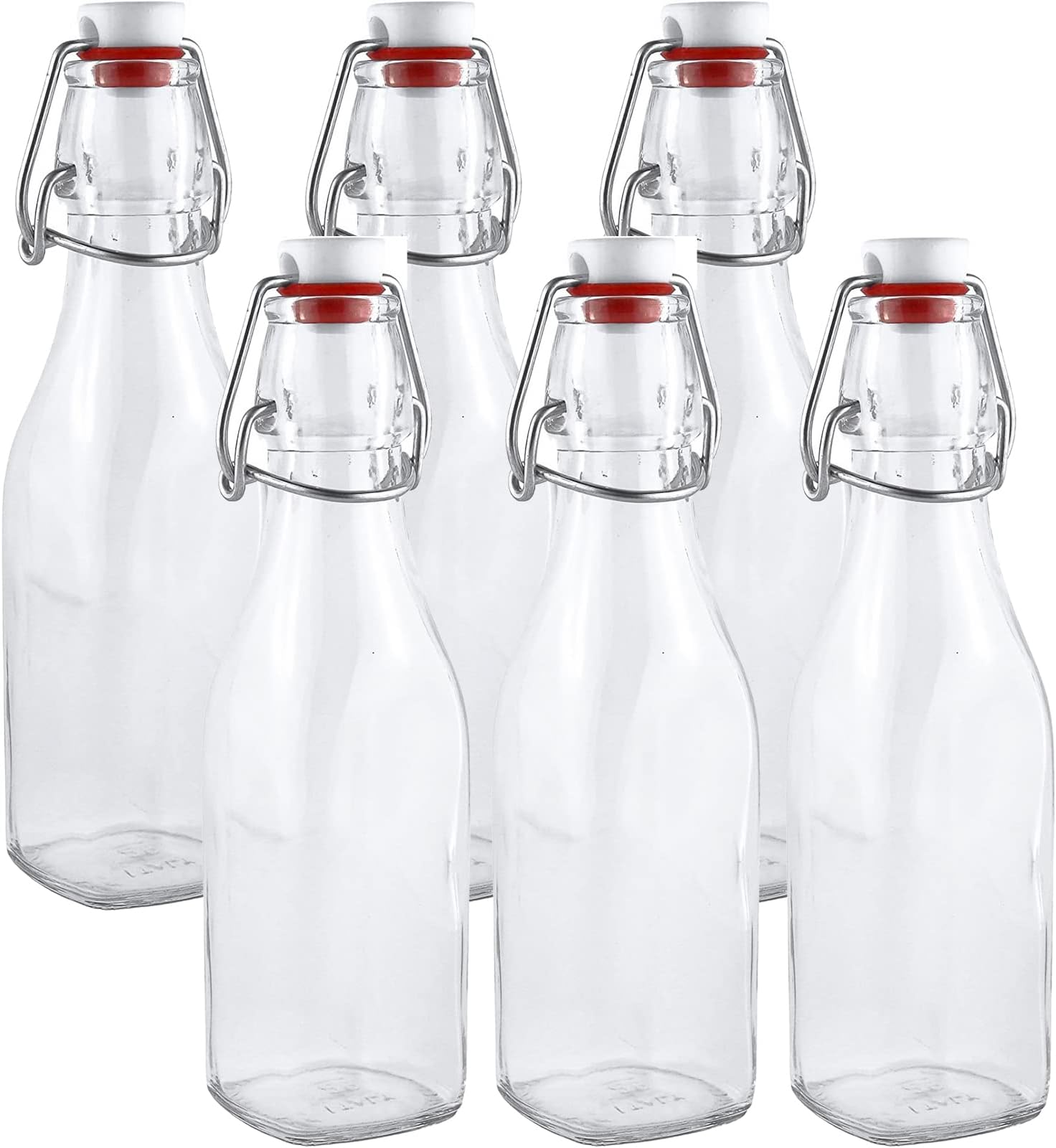 Estilo Swing Top Easy Cap Clear Glass Bottles, Square, 8.5