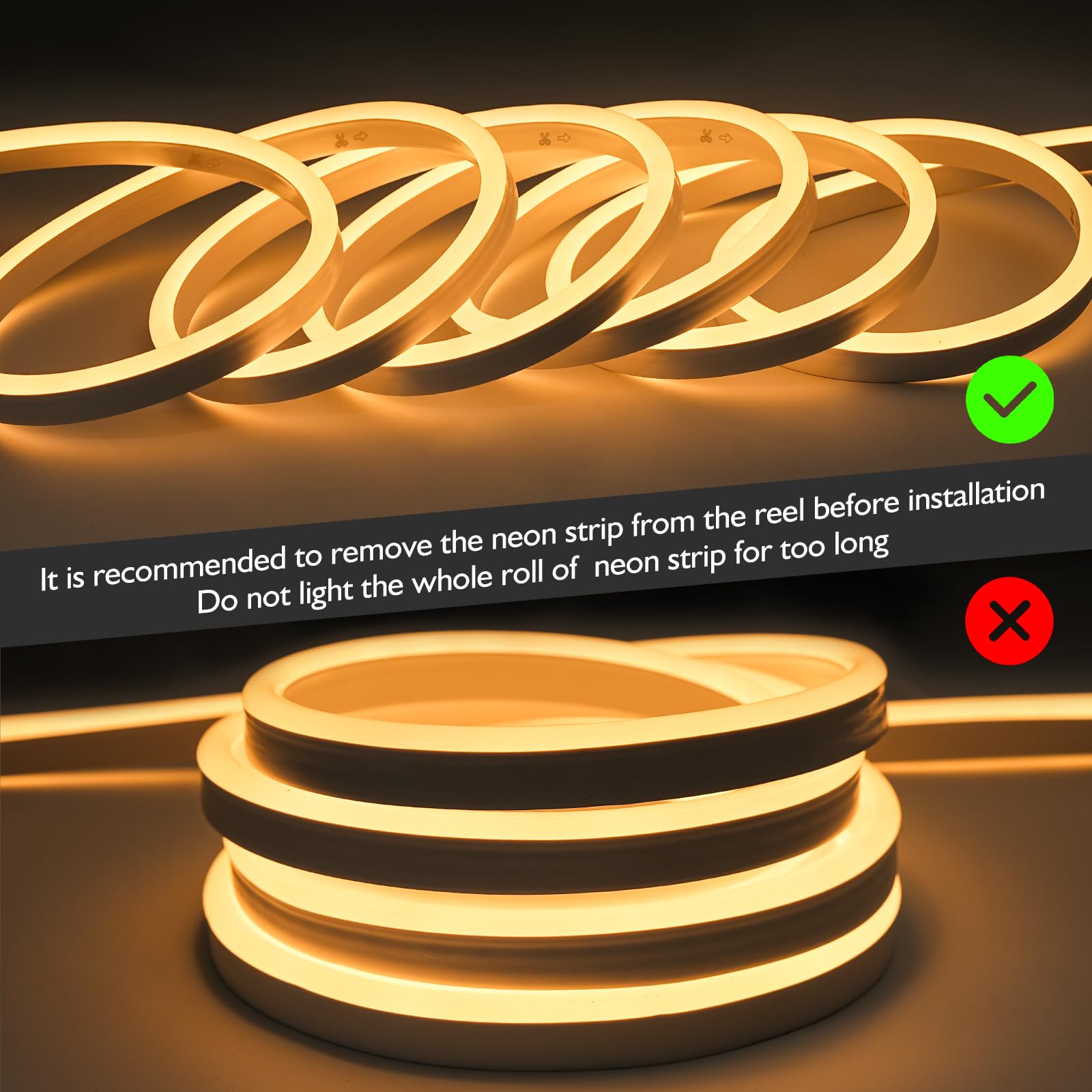 Cuerda de luz LED de 110 V, regulable de 15 pies, de neón y fácil de conectar, tira de luz de neón comercial resistente al agua, con certificación ETL, luces LED de neón blancas cálidas para