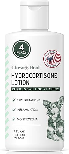 Chew + Heal Labs Loción de hidrocortisona para perros, crema antipicazón de 4 onzas para piel irritada, picazón de pulgas y más, fabricada en los