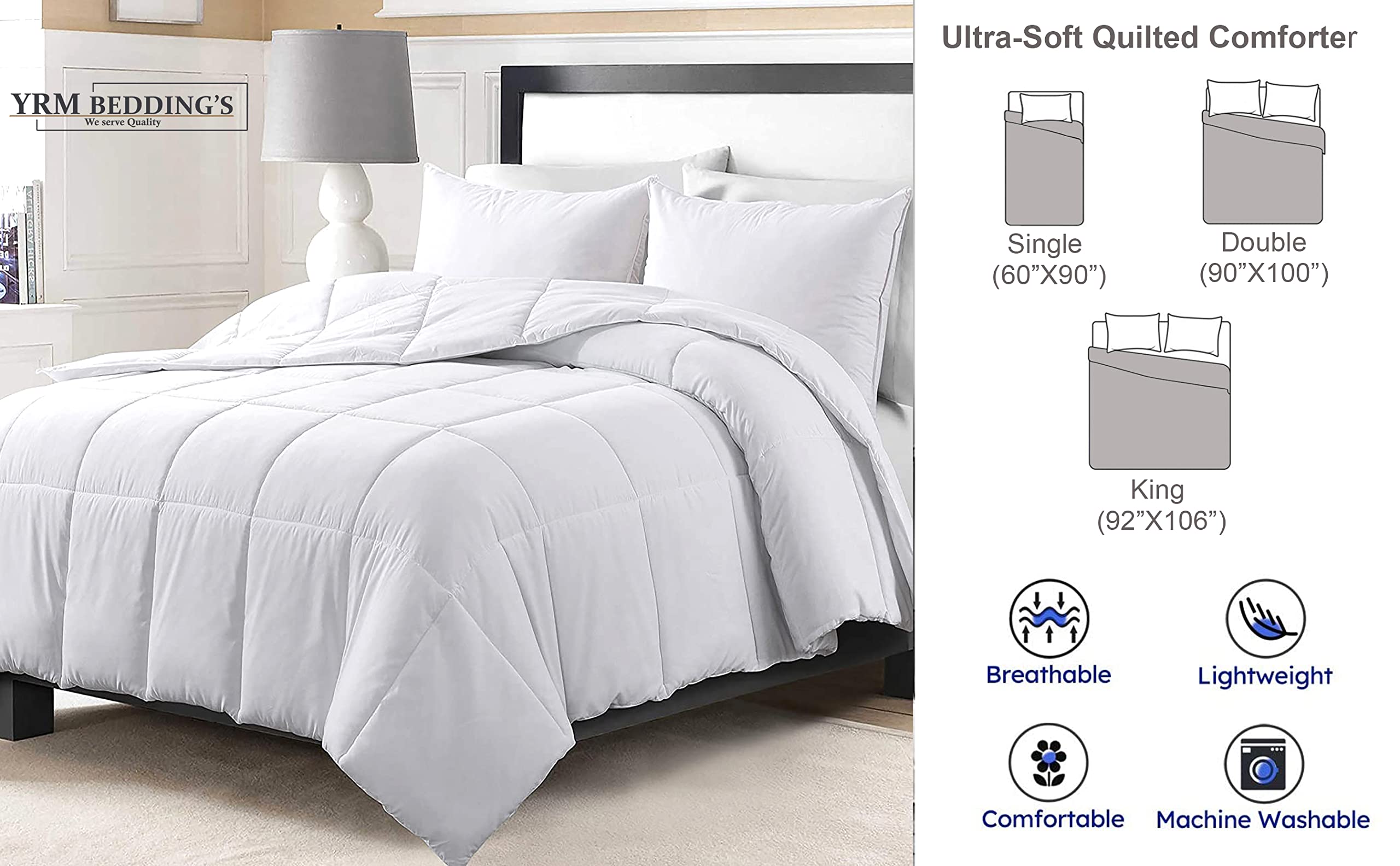 YRM Bedding's Quilted Comforter - 150 GSM Microfiber Reversible Comforter King Size Bed - All Seasion AC Comforter |AC Comforter/Blanket/Quilt/Rajai - Gold/Silver 2