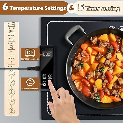 Miniatura 2 de Bandeja de calentamiento eléctrica, calentamiento rápido, 6 ajustes de temperatura, calentamiento rápido de grafeno de superficie completa,