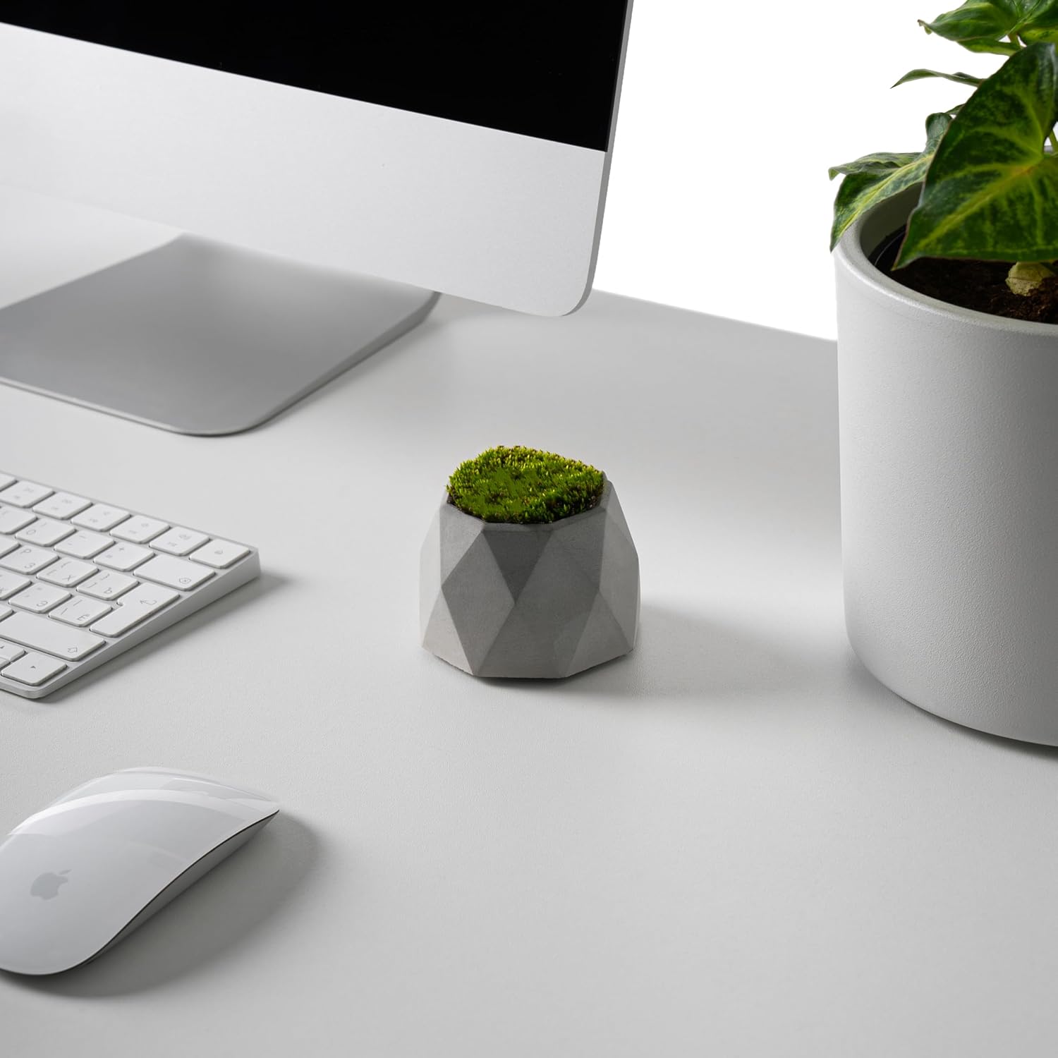 PRO&Family Concrete Desk Organizer Pencil Holder Pen Holder Office Decor Flower Pot Waiting Room Table Decor Coffee Table Decor Pencil Holder For Desk Home Office Decor (Gray, Small) image 4