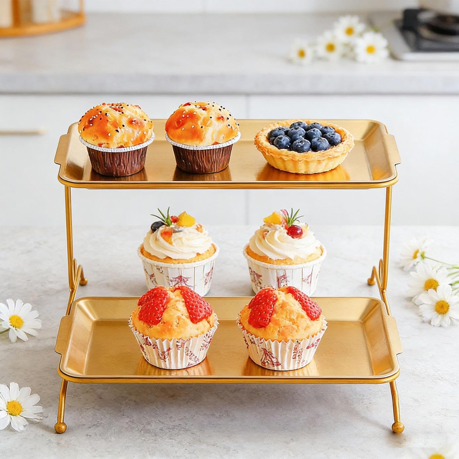 Dessert Display Stand Serving Stand 2 Tier Nordic Tier Serving Trays Fruit Plate for Christmas Farmhouse Thanksgiving Desktop, L