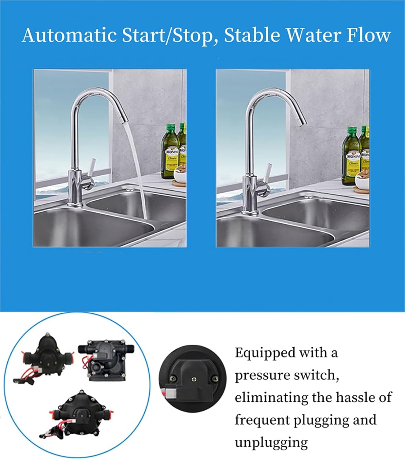 12V RV Fresh Water Pump, 7GPM 60PSI On Demand Self Priming Diaphragm Pump, Pressure Increase Booster Pump with 1/2" FNPT Filter & Adapter, for RV Boat Marine Camper (HY-70601T)