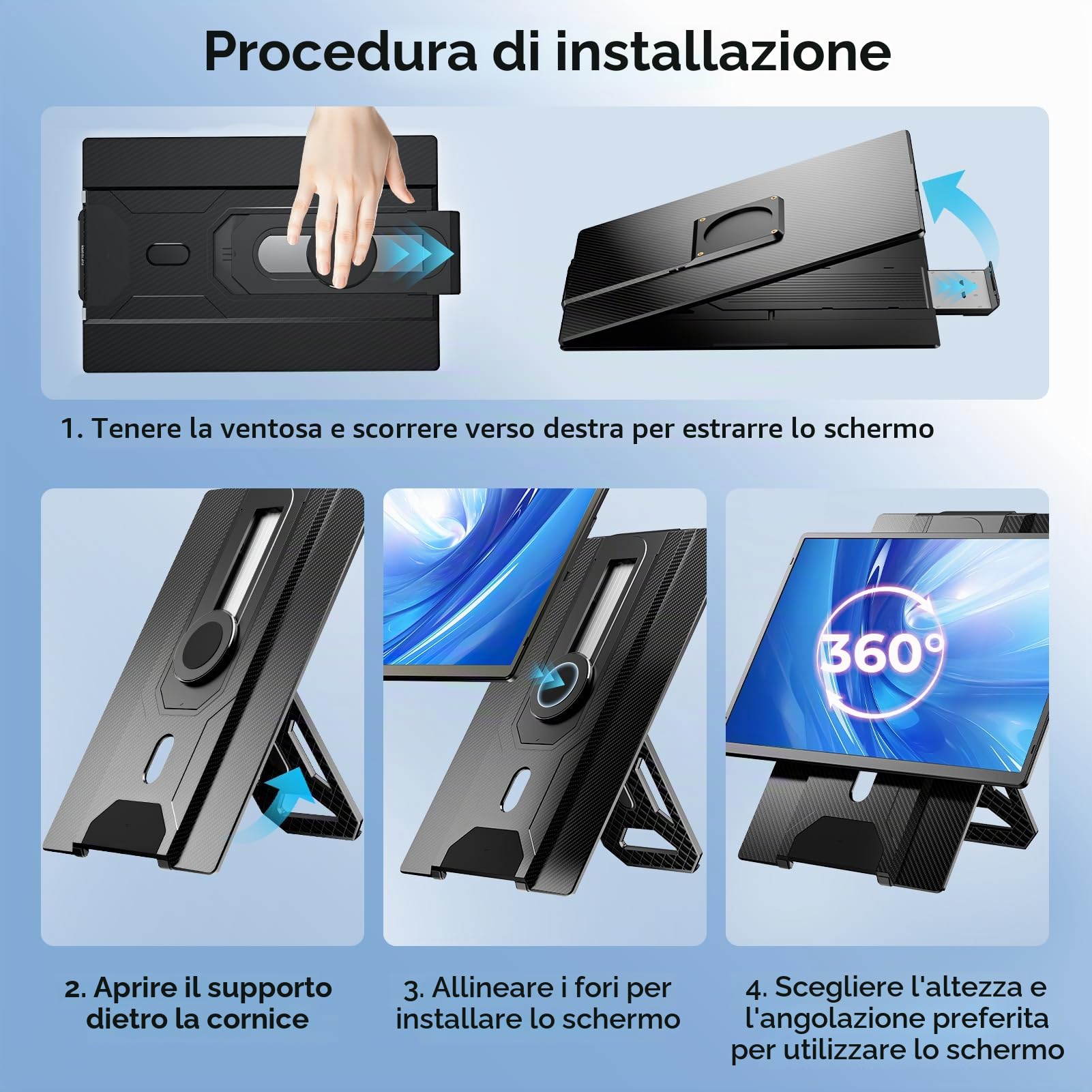 Estensione dello schermo del laptop 16.1 ", 1200p FHD, supporto staccabile rotante a 360 ° monitor portatile, estensione monitor regolabile in altezza per laptop 13-17.5", per tablet, pc, telefono