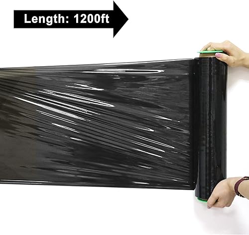 Miniatura 7 de Envoltura elástica negra de 18 pulgadas, paquete de 4 unidades de 1200 pies, 500% elástico, embalaje de adhesión duradera, embalaje para mudanza,