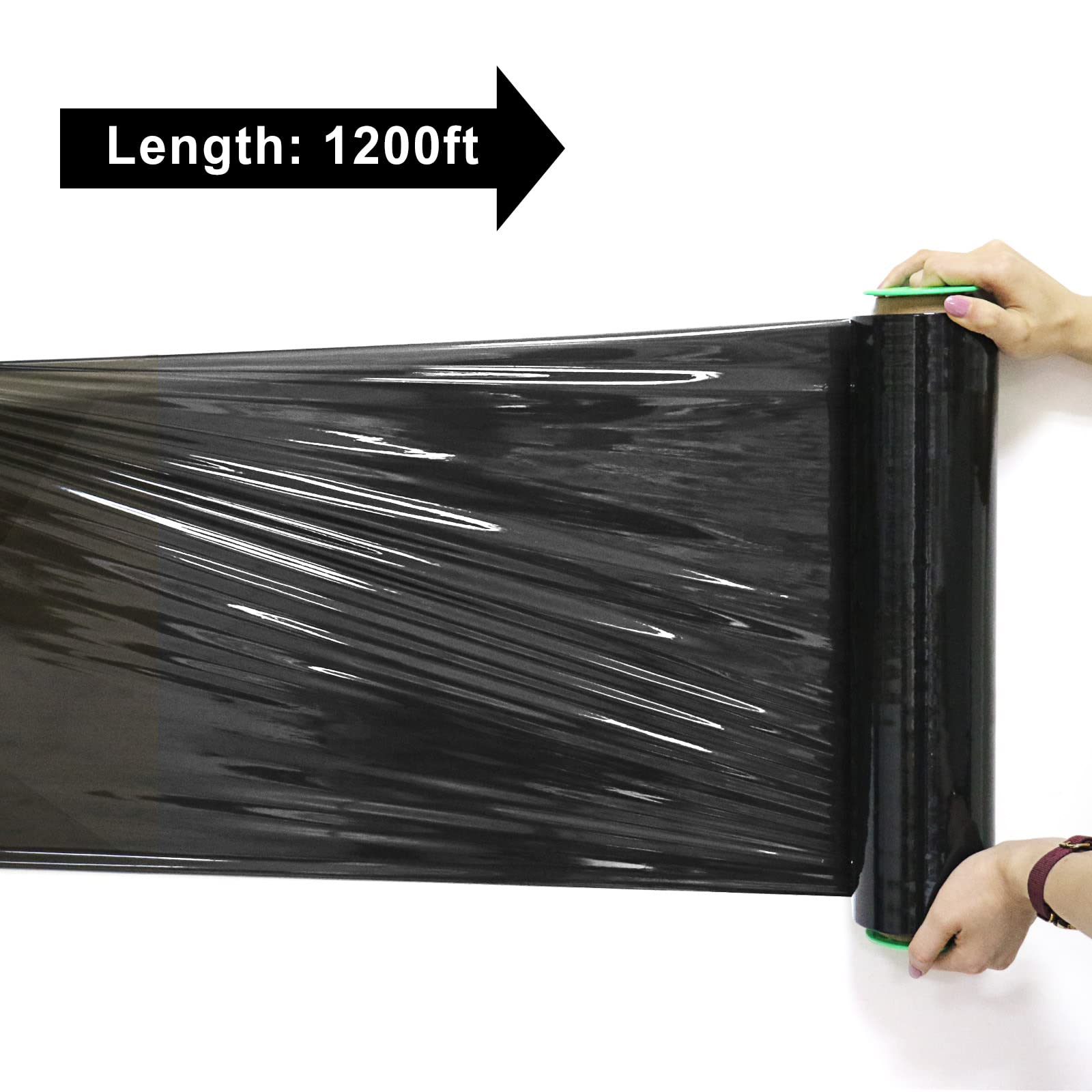 4 Pack Industrial Negro Pallet Stretch Wrap Cling Film 20mic 400mm 260m con plástico rollo handle.Durable Self Adhering embalaje, embalaje, Heavy Duty Shrink Film BOMEI PACK