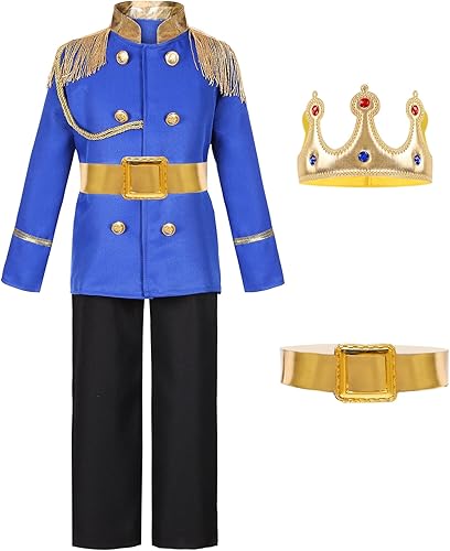 Miniatura 4 de Disfraz de príncipe azul para niños, disfraz de príncipe real para cosplay, baile de cuento de hadas, Halloween, fiesta de cumpleaños