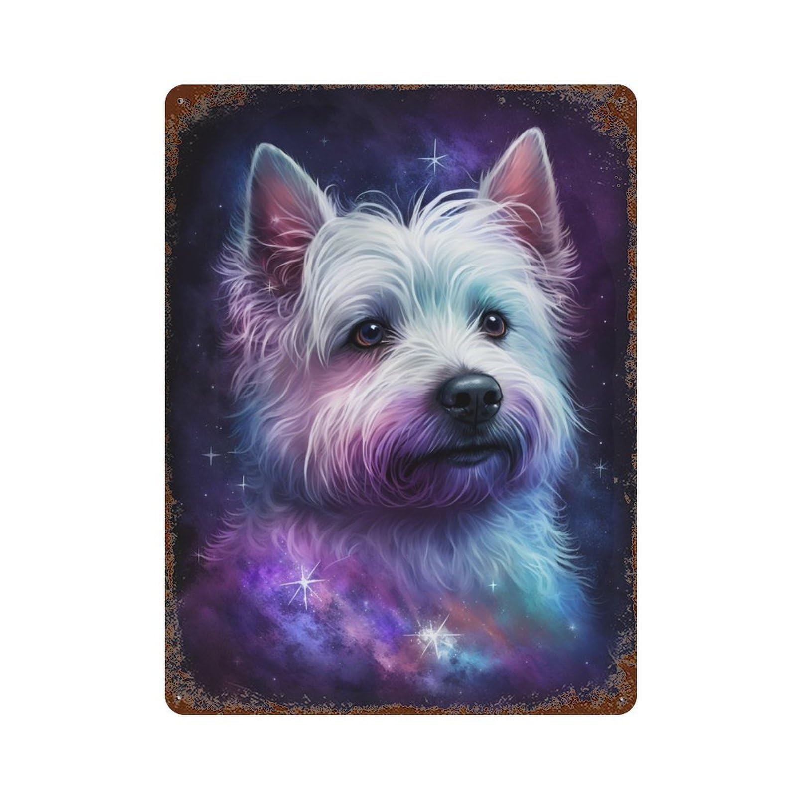 Vintage Rust Metal Sign Galactic Pooch Portrait -1 15.7"x11.8", Retro Wall Decor for Patio, Garden Room And Bar Decor