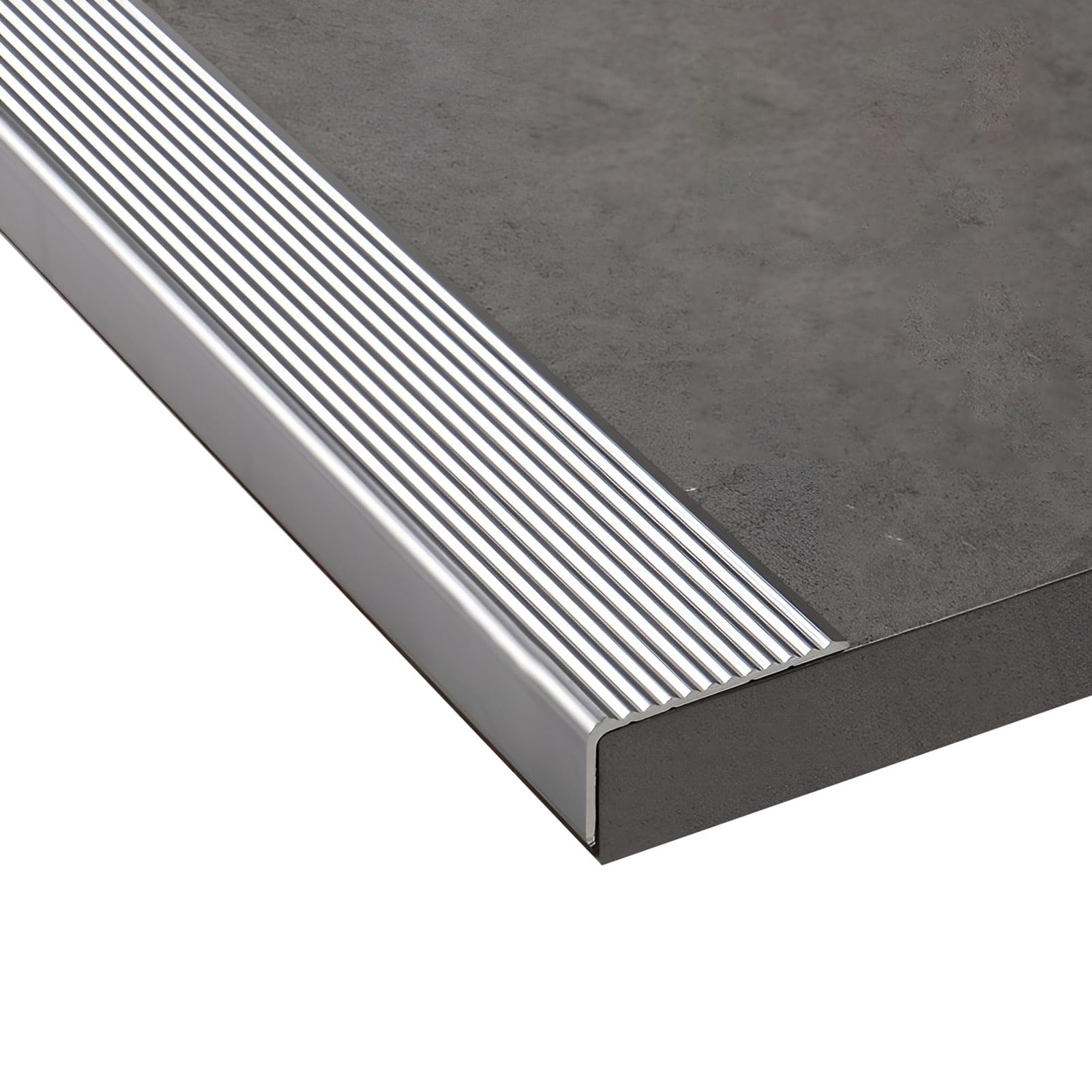 Perfil de borde para escaleras de metal, autoadhesiva, perfil angular con ranura en L, de aluminio, para interior y exterior, 90/100/134 cm(Gray,100cm/39 In)