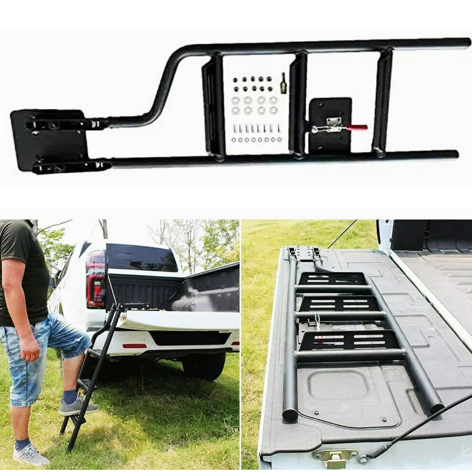 VERBANA Échelle de hayon Compatible avec Ford Ranger 2007-2023 Échelle de hayon pliante Échelle de lit de camion pour camionnette, Noir, HC1001
